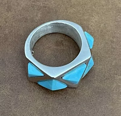 Southwestern Jay King Mine Finds Dtr .925 Turquoise Pyramid Band Ring Size 5 • $105