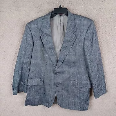 Vintage Hart Schaffner Marx Jacket Mens 42R Blue Herringbone Silk Blazer 90's • $34.99