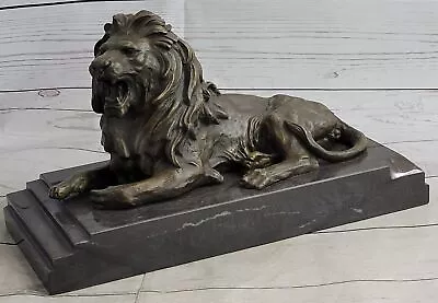 Hot Cast Bronze Roaring Guardian Lion Sculpture Statue Marble Base Signed Barye • $174.50