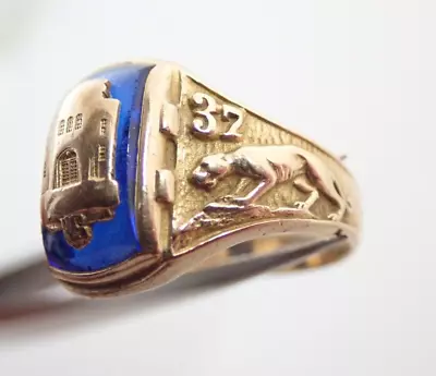 Vintage 10k Solid Yellow Gold 1937 High School Class Blue Spinel Ring Sz 7 • $229.95