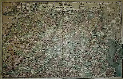 Vintage 1899 Atlas Map ~ VIRGINIA - WEST VIRGINIA ~ Old Antique & Authentic  • $17.75