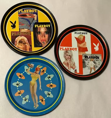 Set Of X3 Vintage 2000 Playboy Tin Metal Coasters • $19.99