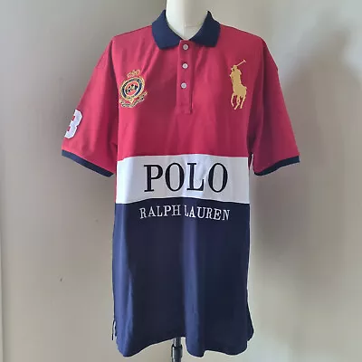 Polo Ralph Lauren Mens Red White And Blue #3 Big Pony Logo Short Sleeve Size 4XL • $100