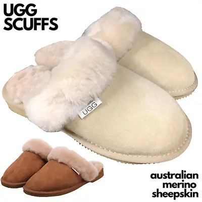 100% Australian Merino Sheepskin Scuffs Moccasins Slippers Winter Slip On UGG • $47