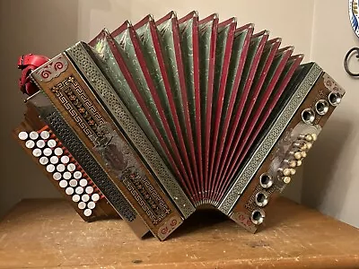 Vintage Franz Lubas 3 Row Diatonic Button Box Accordion Harmonika BbEbAb • $1250