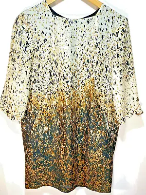 ZARA Black Splattered Pattern Tunic Front Pockets 3/4 Sleeves Zip Close Size M • $9.99