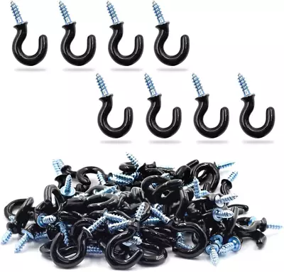 50pcs 1/2inch Cup Hooks Ceiling Hooks Plasticcovered Metal Screwin Hooks Black • $7.88