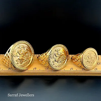 FULL HALF 1/10 St George Sovereign-Size RING 9ct YELLOW GOLD Coin Dragon Slayer • £369.90