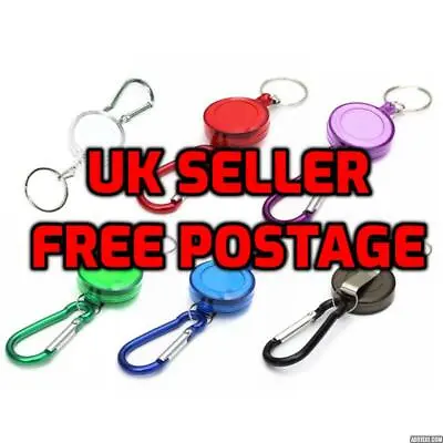 Retractable Key Chain Holder Coil Carabiner Belt Clip Retractor ID Card EDC UK • £2.69