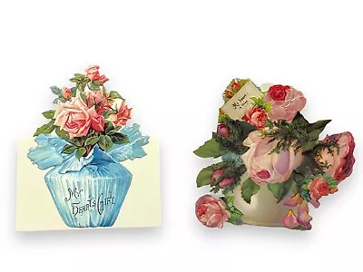 (2) Marian Heath Greeting Cards Die Cut Embossed Roses Blank Inside + Envelopes • $12.99