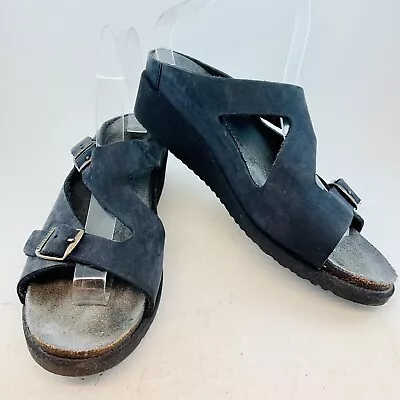 Mephisto Mobils Black Nubuck Two Buckle Terie Wedge Sandals Size 42 9.5 10 • $53.95