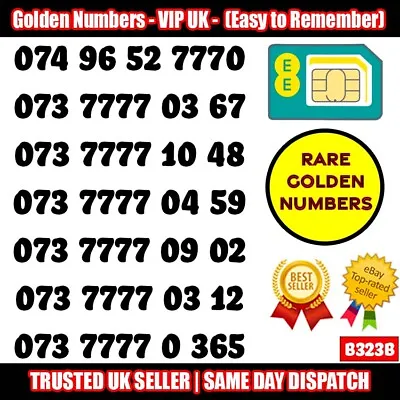 Golden Number VIP UK SIM - Easy To Remember & Memorise Numbers LOT - B323B • £9.95
