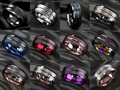 ATOP 8mm Tungsten Stripe Wedding Band Mens Jewelry Carbide Ring Thin Colors Line • $14.39