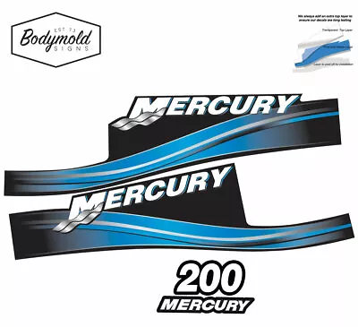  Mercury 2017 Outboard Decals 2 Stroke 200HP BLUE Set • $62.99