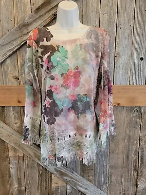 Mushka By Sienna Rose Womens Size S Semi Sheer Fringe Blouse Tunic Long Sleeve • $17.99