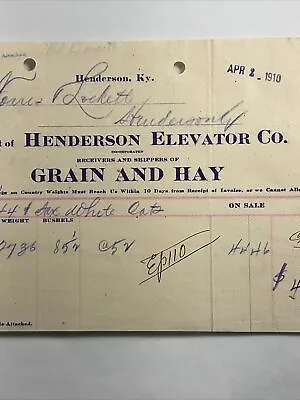 1910 Henderson Kentucky Henderson Elevator Company Grain & Hay Bill Head • $17.66