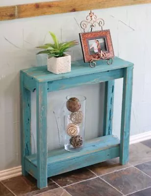 Rustic Wooden Entry Table In Turquoise  Small Entry Table • $120