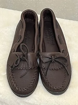 Minnetonka Moccasins Flats Womens 9.5 Soft Moosehide Kilty Fringe Slip On Shoes • $42.47