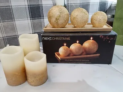 Next Gold Candle Ball Display New/3 Gold Battery Candles • £12