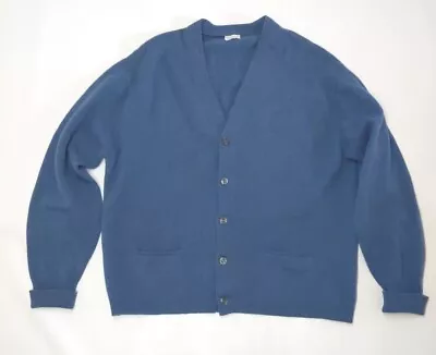 SAKS FIFTH AVENUE 46 L Cardigan Sweater Lambswool V-Neck Blue Vtg 50s England • $60