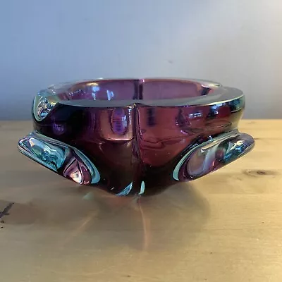 Blue And Purple Murano Sommerso Art Glass Geode Bowl • £10