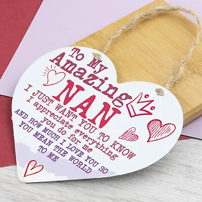 Nan Mothers Day Gifts Nanny Grandma Hanging Sign Heart Love Poem • £3.99