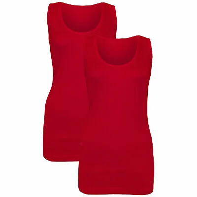 New Pack Of 2 Women's Fitted Ribbed Vest Tops Ladies 14-28 UK Sizes In 4 Colours • £7.49