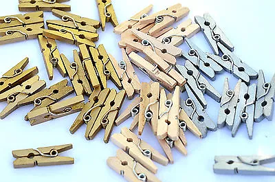 MINI WOODEN PEGS Paper Clothes Hanging Peg Photo Clip Spring Clips Crafts DIY  • £4.83