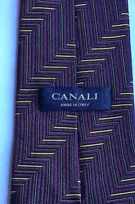 CANALI. Classy Brown / Purple Striped All  Silk Tie Made In Italy 🇮🇹 • $14.54