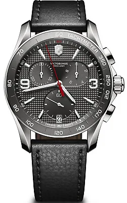 Victorinox 241657 Classic Slate Grey Dial Black Leather Strap Chrono Men's Watch • $470.66