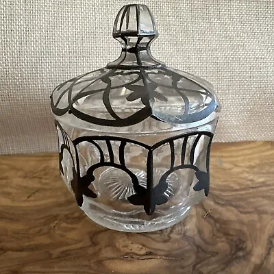 Vintage Lidded Sugar Bowl Candy Dish Cut Glass Silver Overlay • $20.99