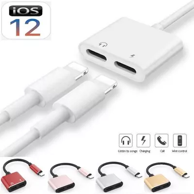 For IPhone X 7 8 XS 11 Plus Dual 2in1 Earphone Audio & Charger Adapter Splitter • £3.95