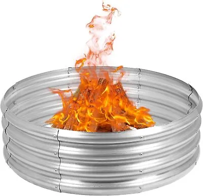 36  Silver Round Galvanized Steel Fire Ring Pit For Backyard Camping Bonfire • $37.99