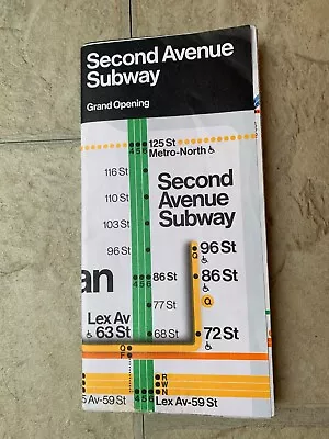 2017 New York City MTA Subway Second Ave Subway Grand Opening Commemorative Map • $9.95