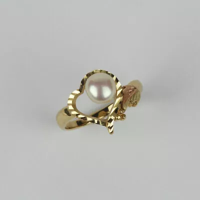 Vintage 10k Black Hills Gold Cultured Pearl Womens  Heart  Band Ring Size 6.75 • $124.99