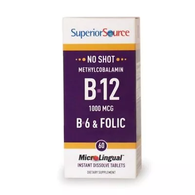 Superior Source No Shot Methylcobalamin B12/B6/Folic Acid 60 Sublingual Tablet • $15.66