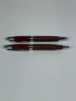 Set Of Two Montefiore Brushed Chrome & Brown Leather-Like Barrel Ballpoint Pens  • $10