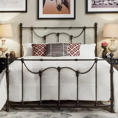 Beautiful Victorian Style Iron Metal Bed In Antique Dark Bronze Finish - FULL • $519.77