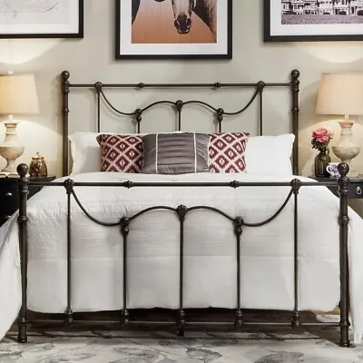 Beautiful Victorian Style Iron Metal Bed In Antique Dark Bronze Finish - KING • $709.77