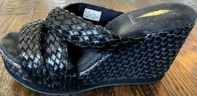 VOLATILE Wedge 3.75 Inch Platform Woven Strappy Black Sandals Women’s US Size 7 • $29.95