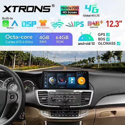 12.3  Android 12 8Core Car Play Stereo GPS Radio 4G LTE WIFI BT For Honda Accord • $419.99
