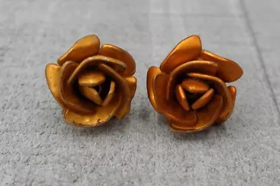 Rose Stud Earrings Dimensional Metal Flowers Cottage Granny Core Floral Vtg 3/8  • $8