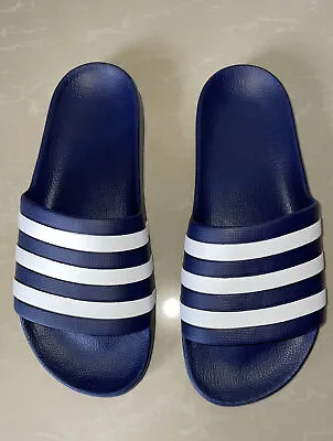 $38 • Buy Adidas Adilette Aqua Unisex Slides Dark Blue/white Us7