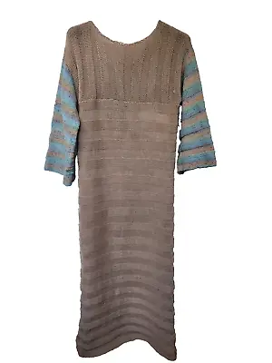Handmade M ? Knit Knitted Woolen Dress Maxi Pencil Stretch Designer Sand Striped • £60.35