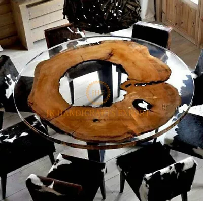 Round Custom Order Table Top Coffee Console Table Top Transparent Epoxy Table   • $186.07