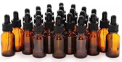 24 Amber 15 Ml (1/2 Oz) Glass Bottles With Glass Eye Droppers • $17.57