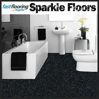 £1 • Buy Altro Black Sparkly Bathroom Safety Flooring / Glitter Flooring Wetroom Vinyl