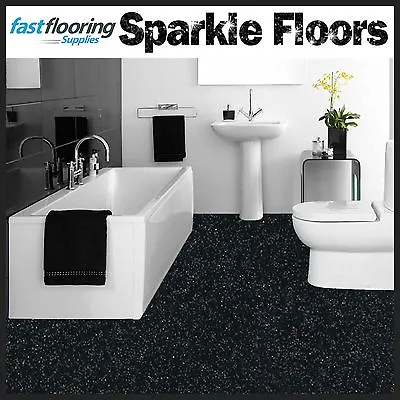 Altro Black Sparkly Bathroom Safety Flooring / Glitter Flooring Wetroom Vinyl • £1