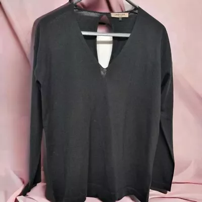 Jaeger Black Wool/silk Blend Lightweight Jumper Sz Xs Uk 8 V Neck • £15