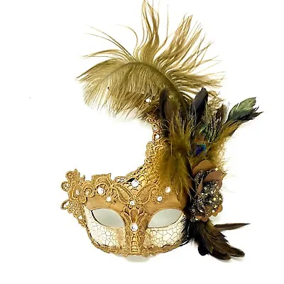 Women's Masquerade Feather Mask Venetian Halloween Wedding Mardi Gras Costumes • $19.95